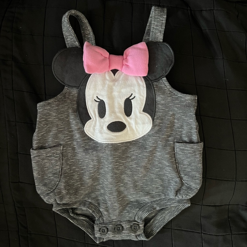 Disney Minnie Mouse Baby Overall Bodysuit w/Adjustable Suspenders Size 9-12M